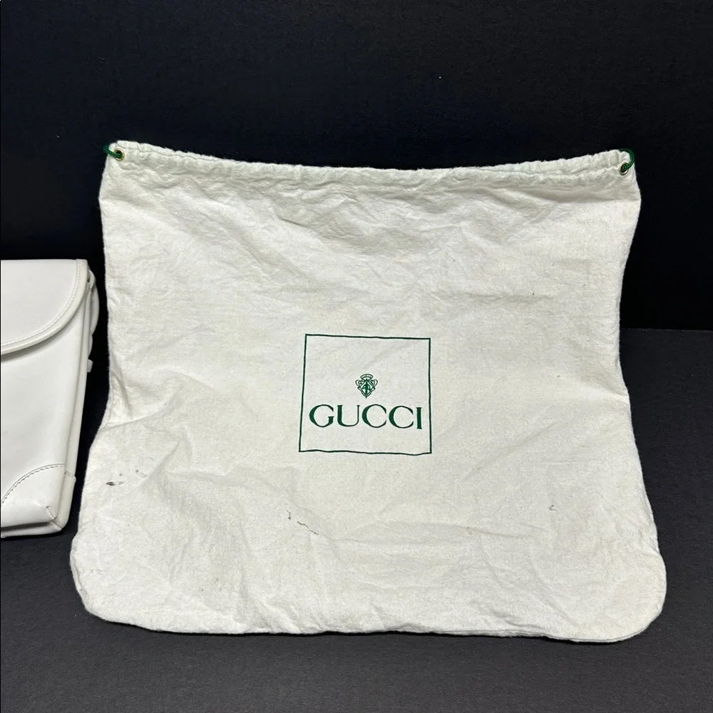 Gucci Purse Shoulder Bag Italian Leather Square White Gold Vintage With Dustbag - Picture 16 of 17